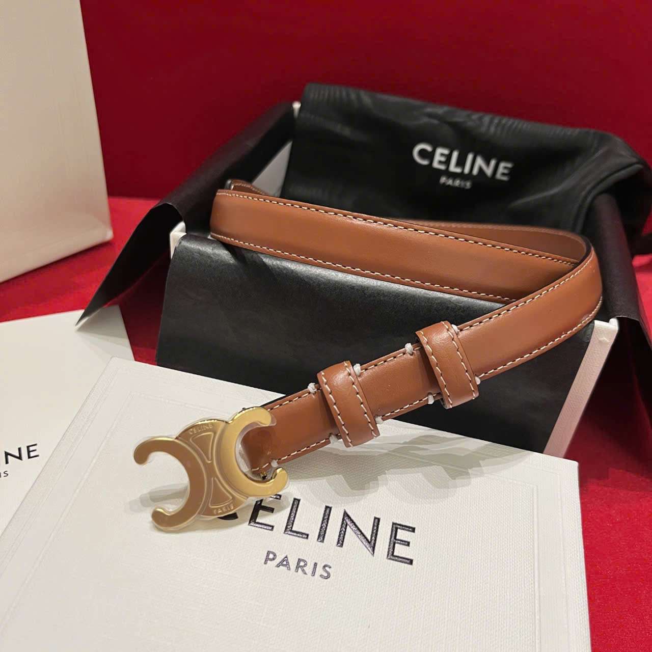 Thắt Lưng Celine Triomphe Màu Nâu 1.8cm Da Bê Cao Cấp Thắt Lưng Celine Triomphe Màu Nâu 1.8cm Da Bê Cao Cấp