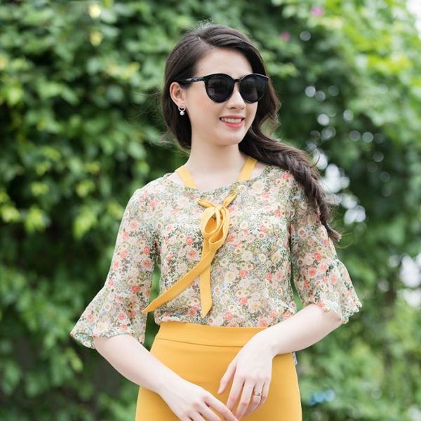 Áo sơ mi họa tiết hoa voan Hàn 