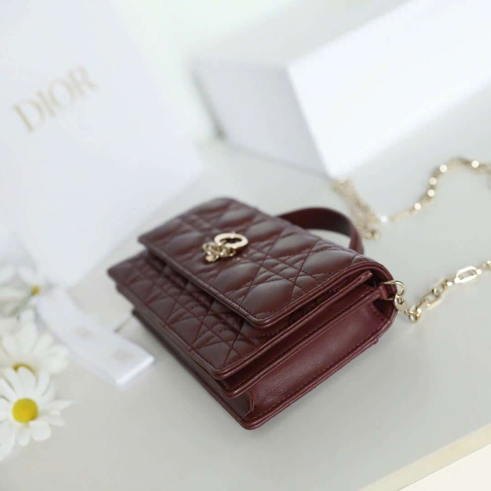 Túi Xách My Dior Woc Màu Đỏ Đậm Vip Phối Với Váy Nhẹ Nhàng