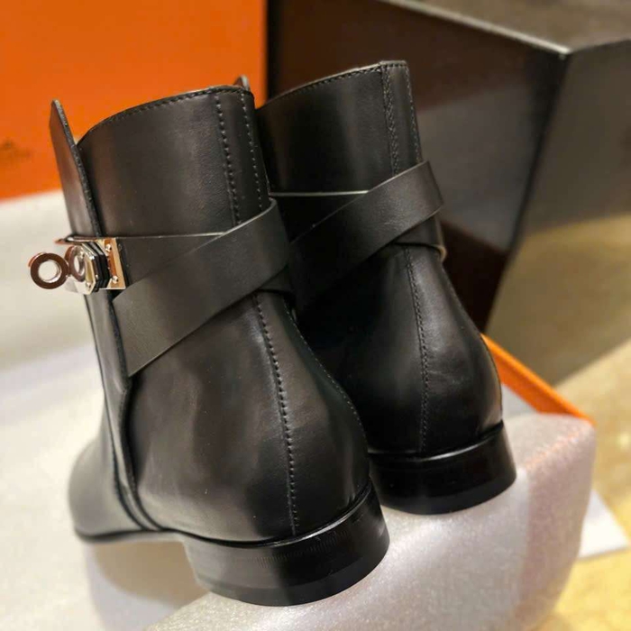 Boot Kelly Hermes Vip Màu Đen Da Thật Cổ Ngắn Dễ Phối Đồ Mùa Lạnh