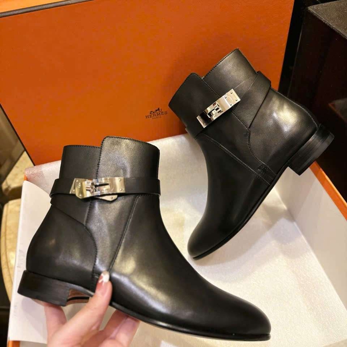 Boot Kelly Hermes Vip Màu Đen Da Thật Cổ Ngắn Dễ Phối Đồ Mùa Lạnh