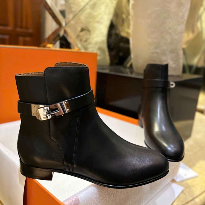 Boot Kelly Hermes Vip Màu Đen Da Thật Cổ Ngắn Dễ Phối Đồ Mùa Lạnh