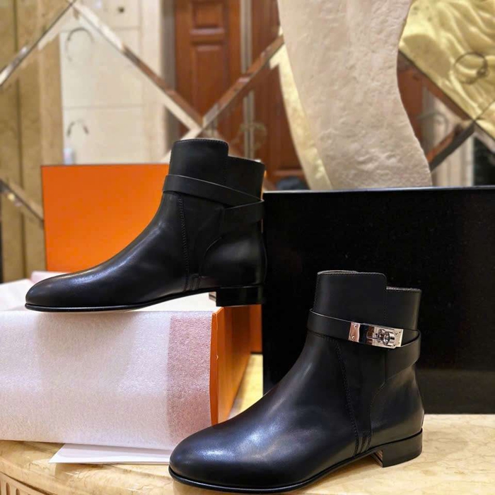 Boot Kelly Hermes Vip Màu Đen Da Thật Cổ Ngắn Dễ Phối Đồ Mùa Lạnh