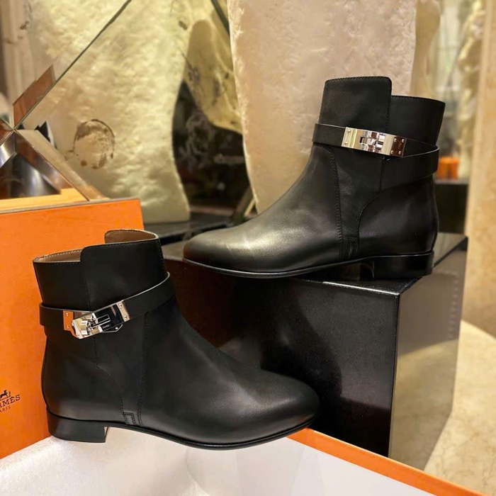 Boot Kelly Hermes Vip Màu Đen Da Thật Cổ Ngắn Dễ Phối Đồ Mùa Lạnh
