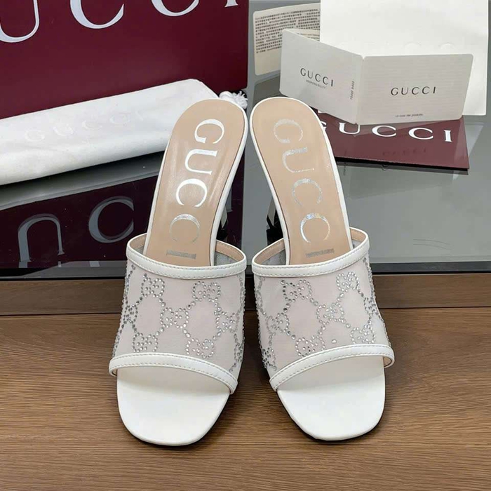 Dép Gucci Like Auth Cao Gót Quai Lưới Đính Đá Sang Chảnh Êm Chân