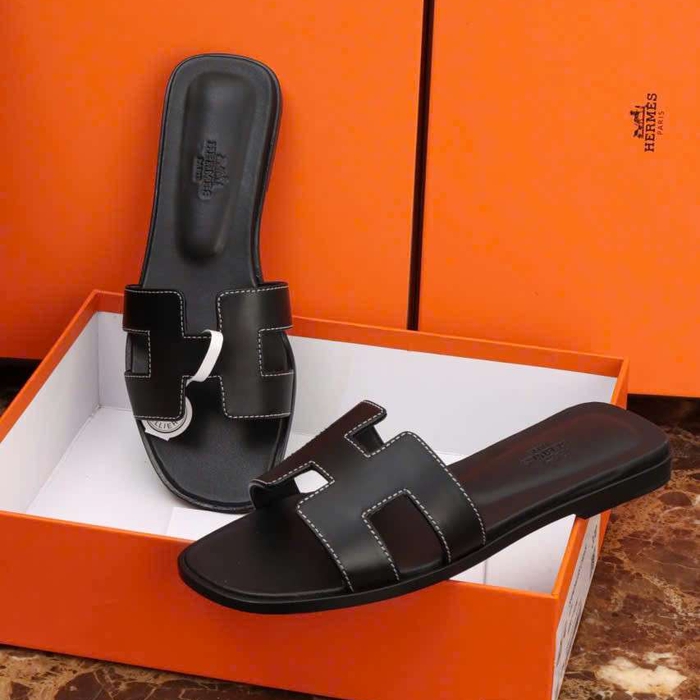 Dép Hermes Oran Da Thật Màu Đen Luxury Êm Chân Dễ Sử Dụng