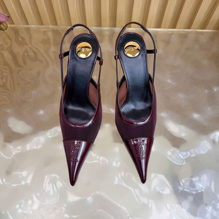 Giày Cao Gót Ysl Da Phối Lưới Luxury Thoáng Mát Khi Trời Nóng