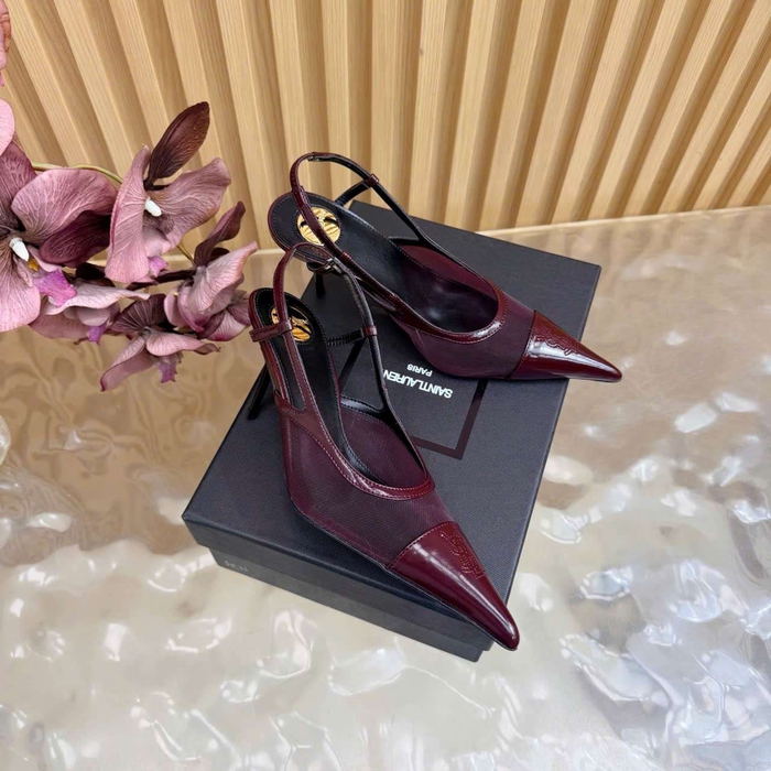 Giày Cao Gót Ysl Da Phối Lưới Luxury Thoáng Mát Khi Trời Nóng