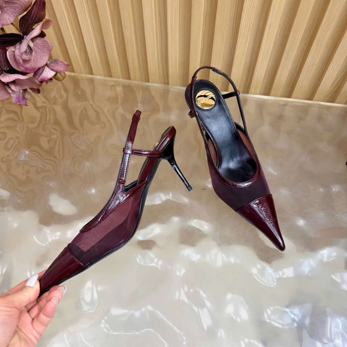 Giày Cao Gót Ysl Da Phối Lưới Luxury Thoáng Mát Khi Trời Nóng