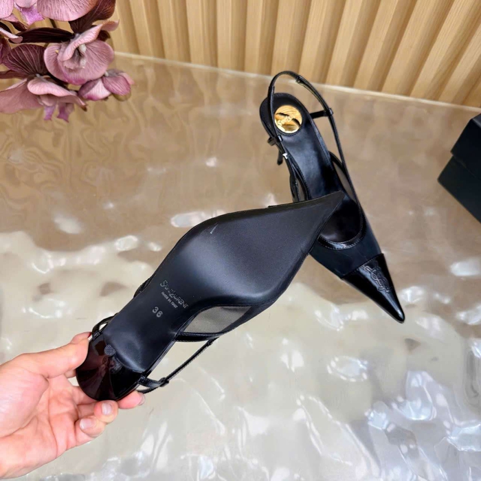 Giày Cao Gót Ysl Da Phối Lưới Luxury Thoáng Mát Khi Trời Nóng