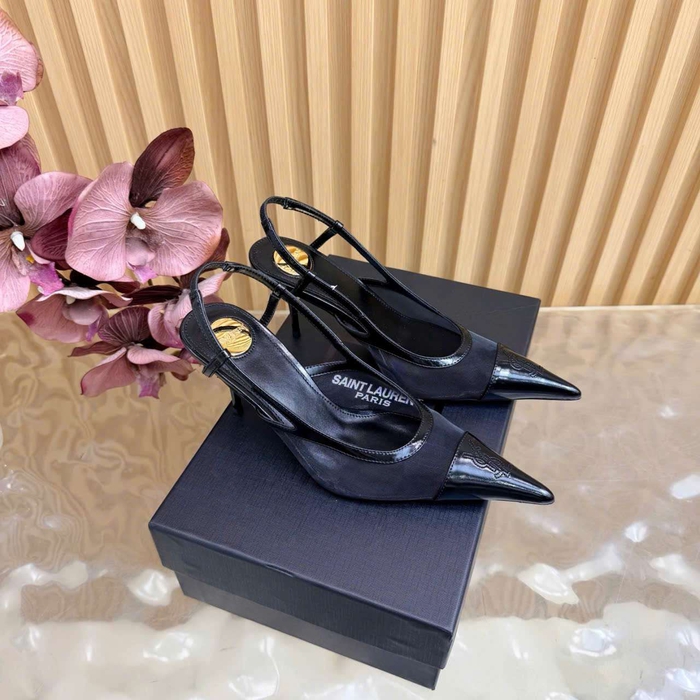 Giày Cao Gót Ysl Da Phối Lưới Luxury Thoáng Mát Khi Trời Nóng
