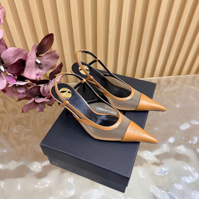 Giày Cao Gót Ysl Da Phối Lưới Luxury Thoáng Mát Khi Trời Nóng