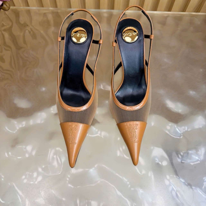 Giày Cao Gót Ysl Da Phối Lưới Luxury Thoáng Mát Khi Trời Nóng