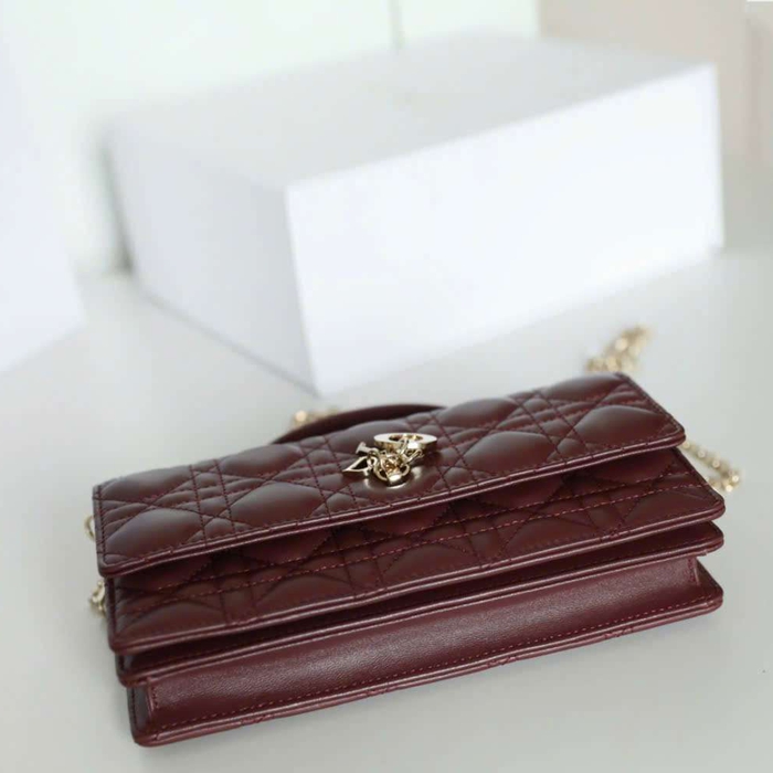 Túi Xách My Dior Woc Màu Đỏ Đậm Vip Phối Với Váy Nhẹ Nhàng
