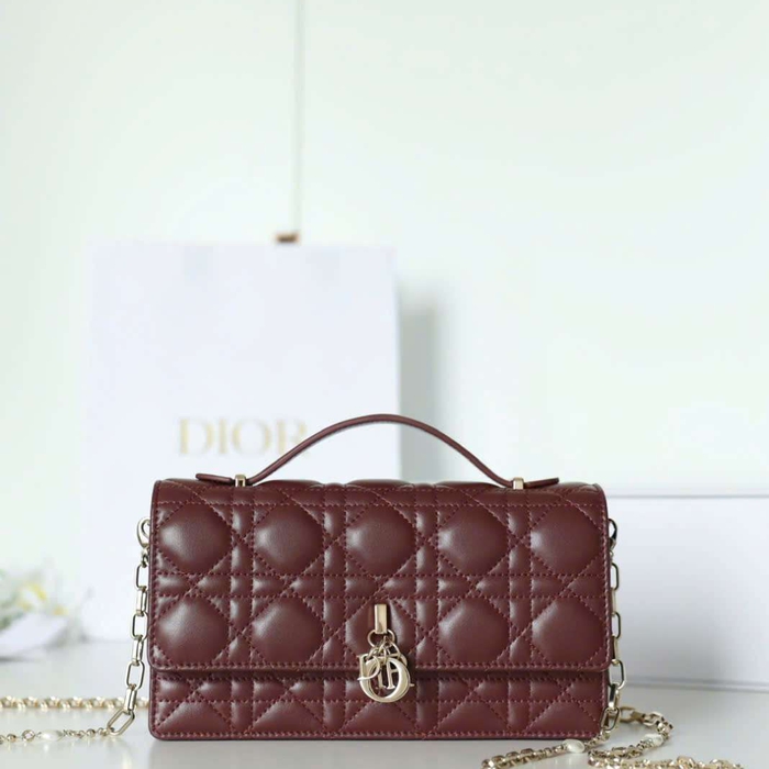 Túi Xách My Dior Woc Màu Đỏ Đậm Vip Phối Với Váy Nhẹ Nhàng
