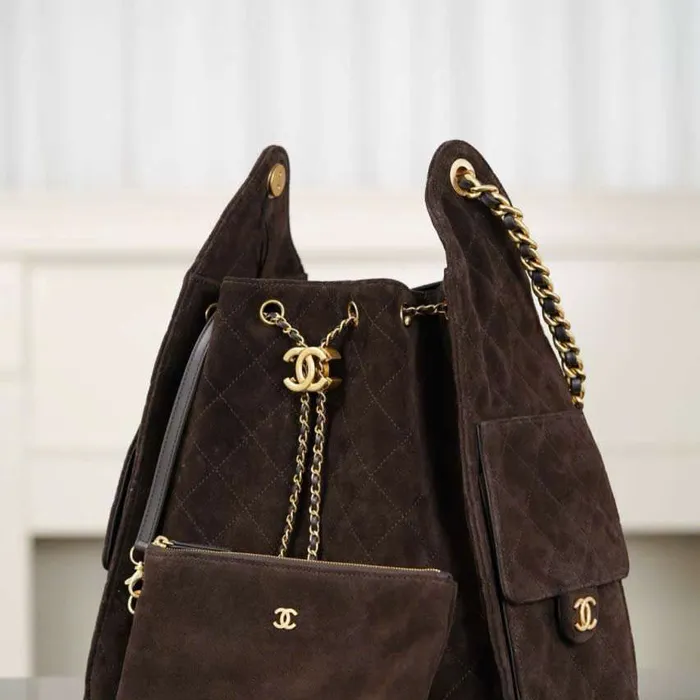 Túi Chanel Hobo 25k Da Lộn Màu Nâu Size 40