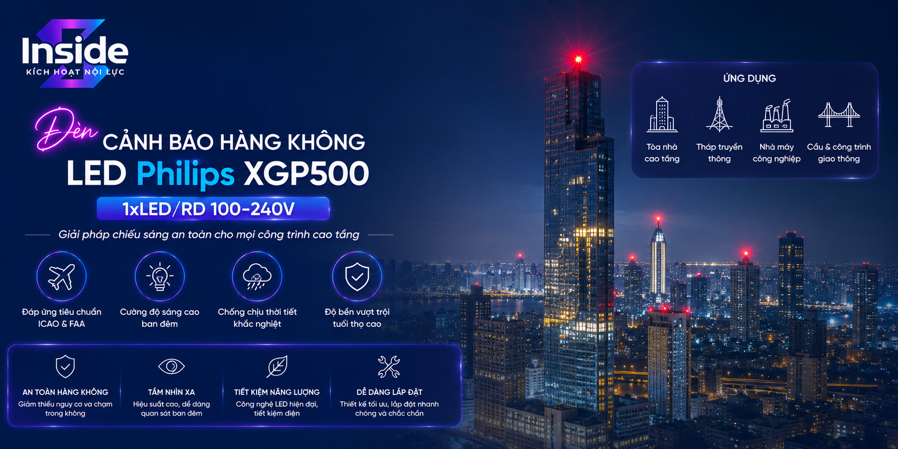 Ứng dụng đèn cánh báo hàng không Philips XGP500