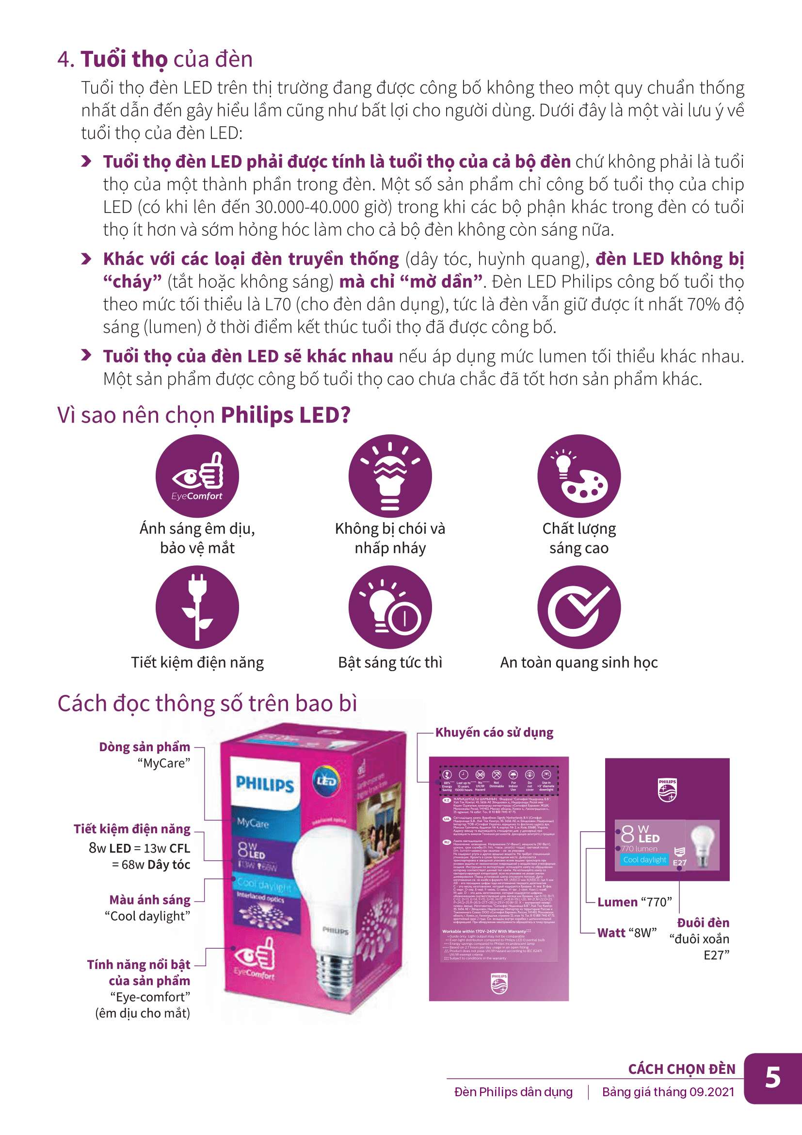 Đèn Led Philips có tuổi thọ cao hơn và sử dụng năng lượng tiết kiệm tới hơn 90% so với các sản phẩm truyền thống