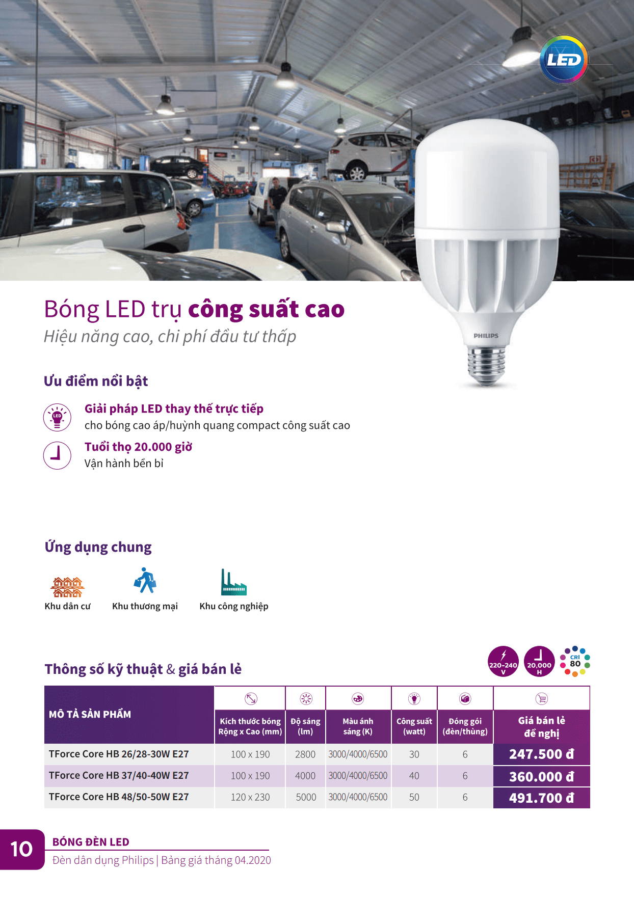 Bóng đèn Led Philips trụ công suất cao - hiệu năng cao, chí phí đầu tư thấp Bóng đèn Led Philips trụ công suất cao - hiệu năng cao, chí phí đầu tư thấp