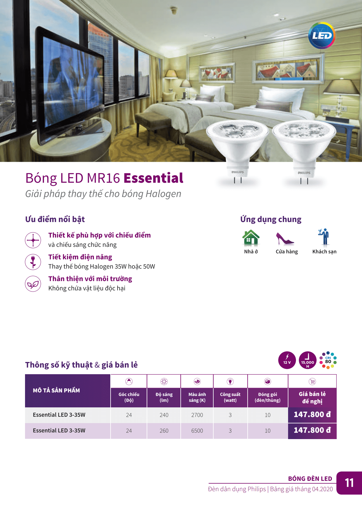 Bóng đèn Led Philips MR16 Essential - giải pháp thay thế cho bóng Halogen Bóng đèn Led Philips MR16 Essential - giải pháp thay thế cho bóng Halogen