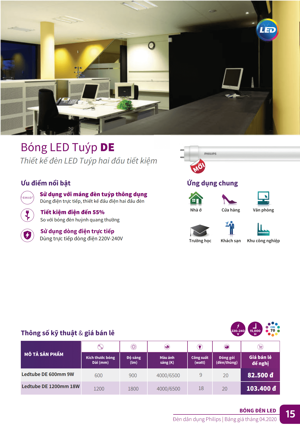 Bóng đèn Led Philips Tuýp DE - thiết kế đèn Led tuýp 2 đầu tiết kiệm Bóng đèn Led Philips Tuýp DE - thiết kế đèn Led tuýp 2 đầu tiết kiệm