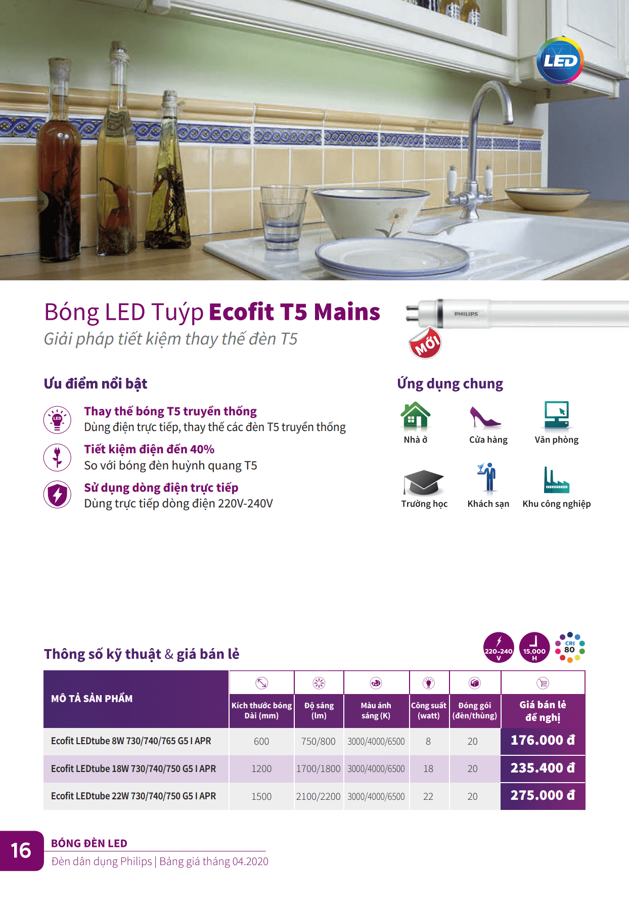 Bóng đèn Led Philips Ecofit T5 Mains - giải pháp tiết kiệm thay thế đèn T5 Bóng đèn Led Philips Ecofit T5 Mains - giải pháp tiết kiệm thay thế đèn T5