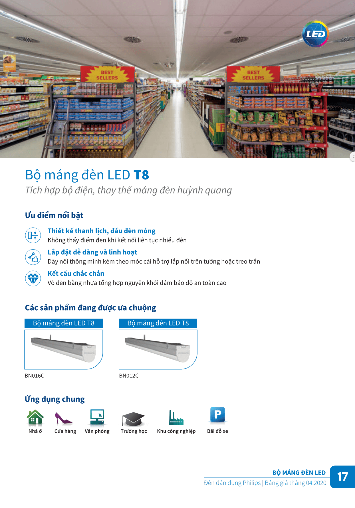 Bộ máng đèn Led Philips T8 - tích hợp bộ điện, thay thế máng đèn huỳnh quang Bộ máng đèn Led Philips T8 - tích hợp bộ điện, thay thế máng đèn huỳnh quang