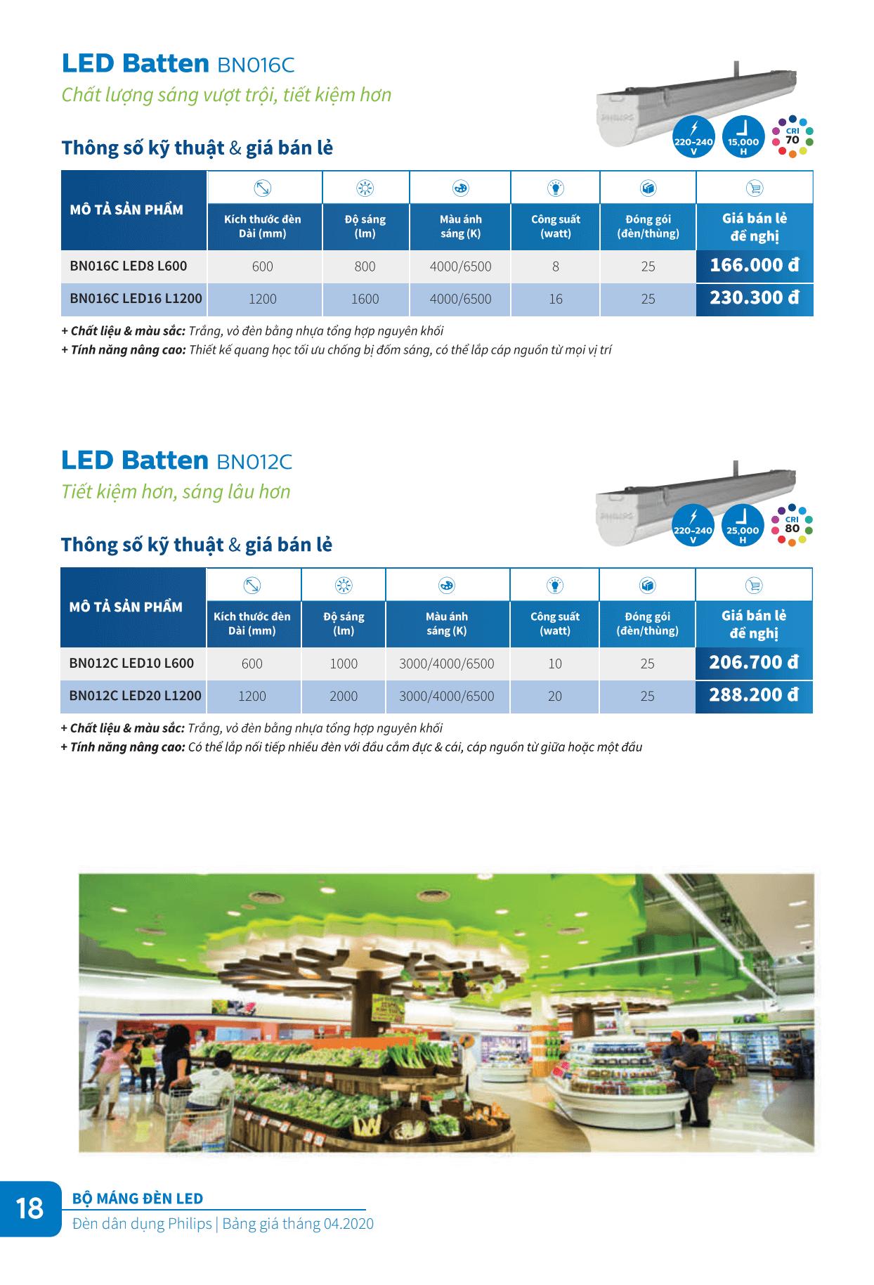Bóng đèn Led Philips Batten BN012C, BN016C - tiết kiệm hơn, sáng lâu hơn Bóng đèn Led Philips Batten BN012C, BN016C - tiết kiệm hơn, sáng lâu hơn