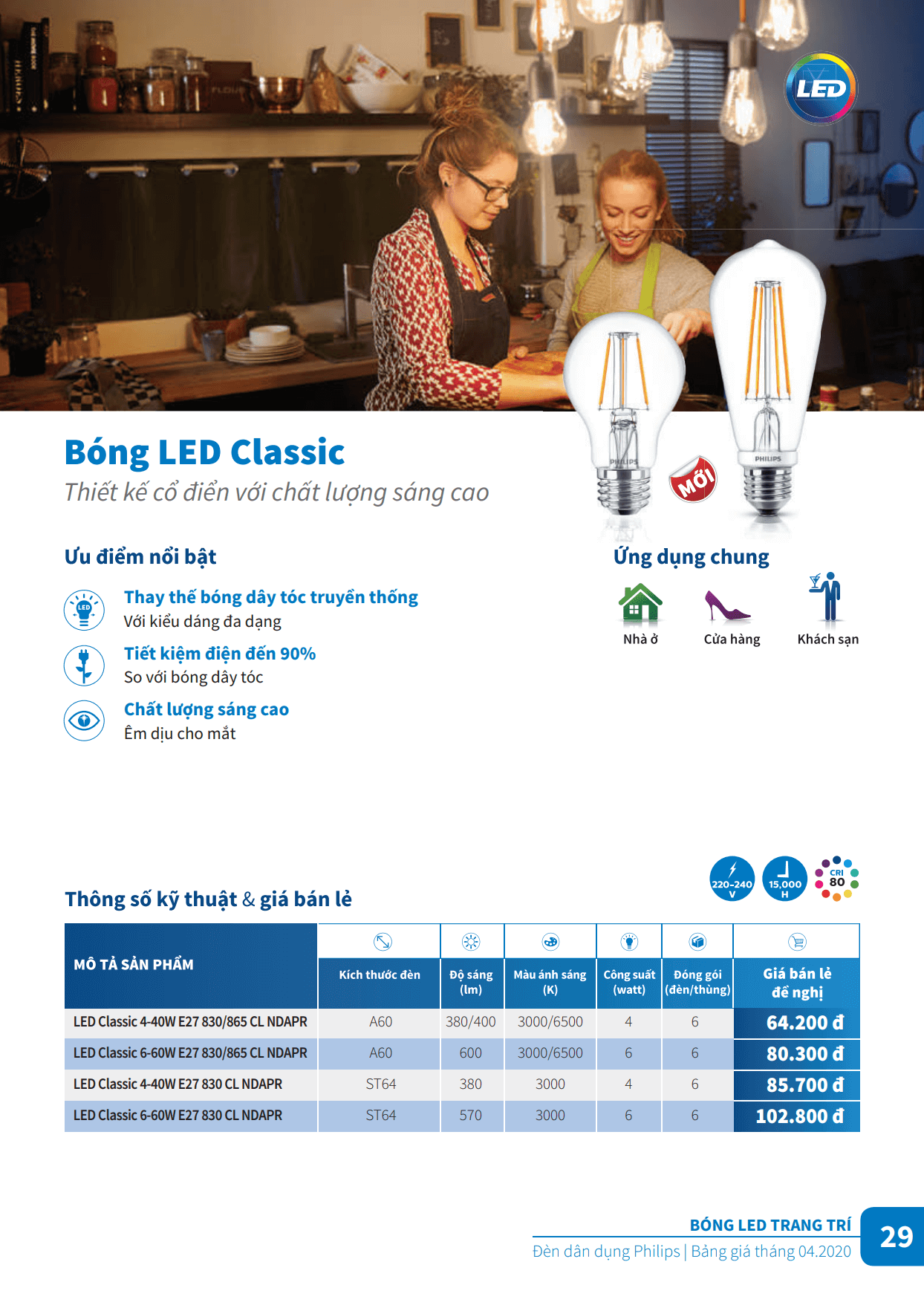 Bóng đèn Led Philips Classic - thiết kế cổ điển với chất lượng sáng cao Bóng đèn Led Philips Classic - thiết kế cổ điển với chất lượng sáng cao