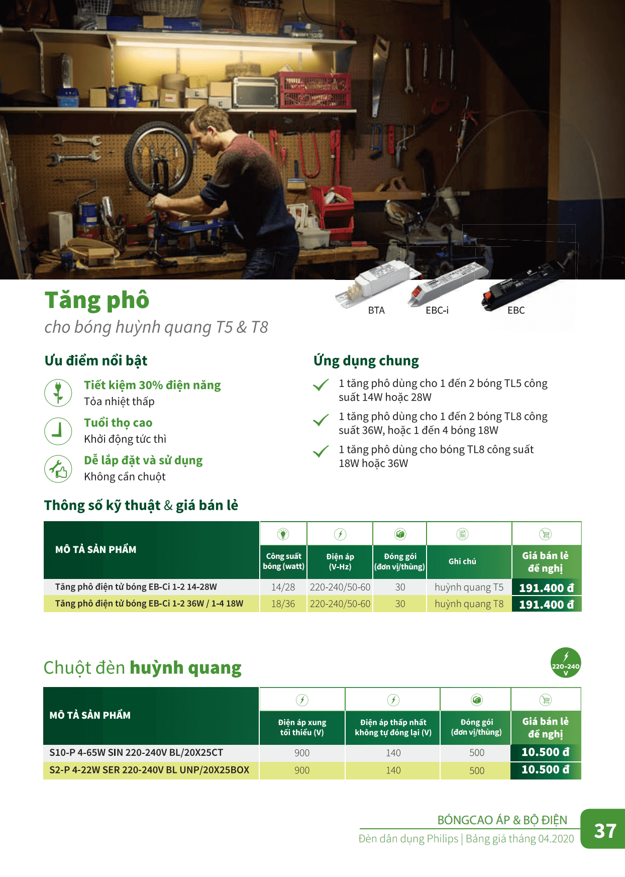 Tăng phô điện tử và chuột đèn huỳnh quang Philips Tăng phô điện tử và chuột đèn huỳnh quang Philips