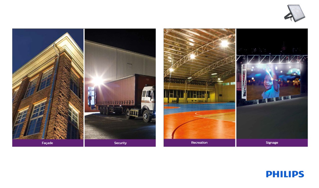 đèn pha Led Philips BVP174 LED95/CW 100W WB GREY thích hợp chiếu sáng ở những không gian rộng, chiếu sáng ngoại thất, sân vườn, biển quảng cáo, sân bãi.