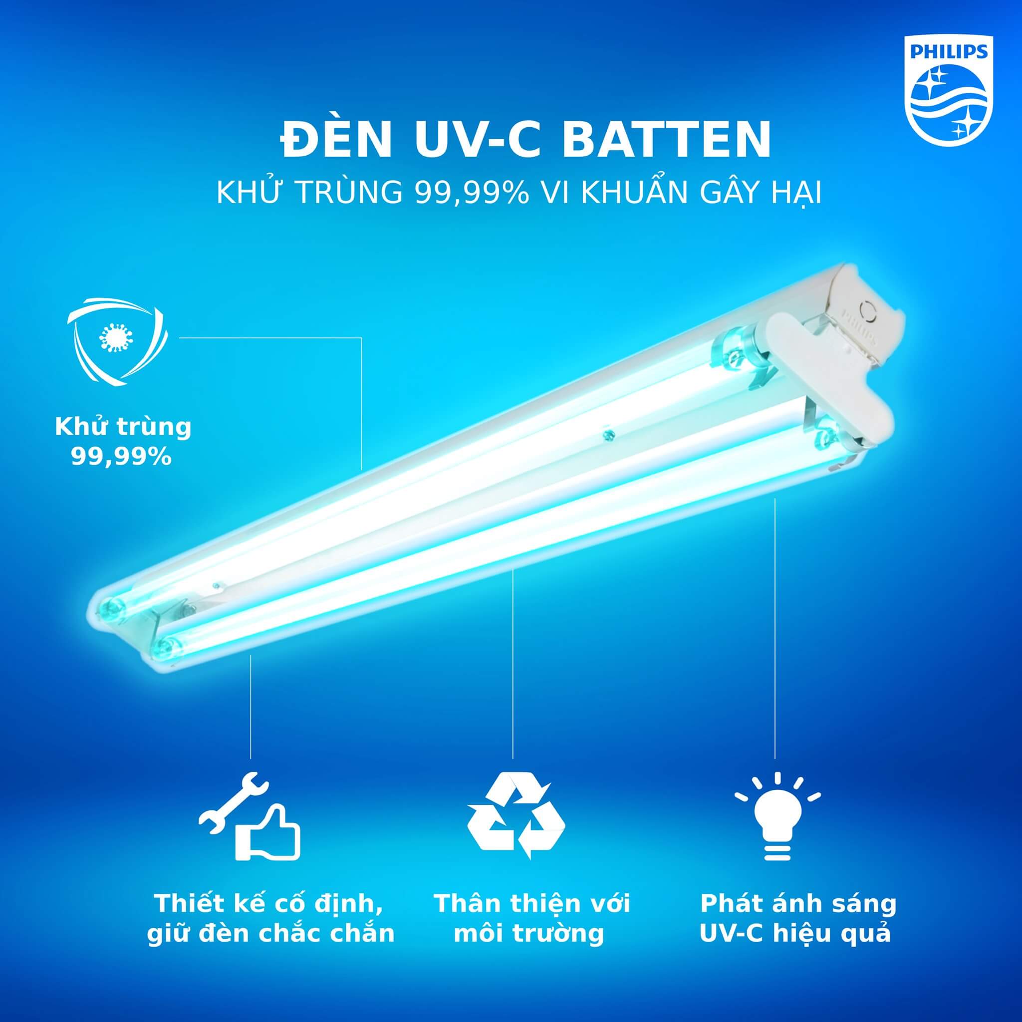 Bộ máng đèn tia cực tím khử trùng diệt khuẩn Philips UV-C Batten 2xTUV 36W SLV/6 Bộ máng đèn tia cực tím khử trùng diệt khuẩn Philips UV-C Batten 2xTUV 36W SLV/6