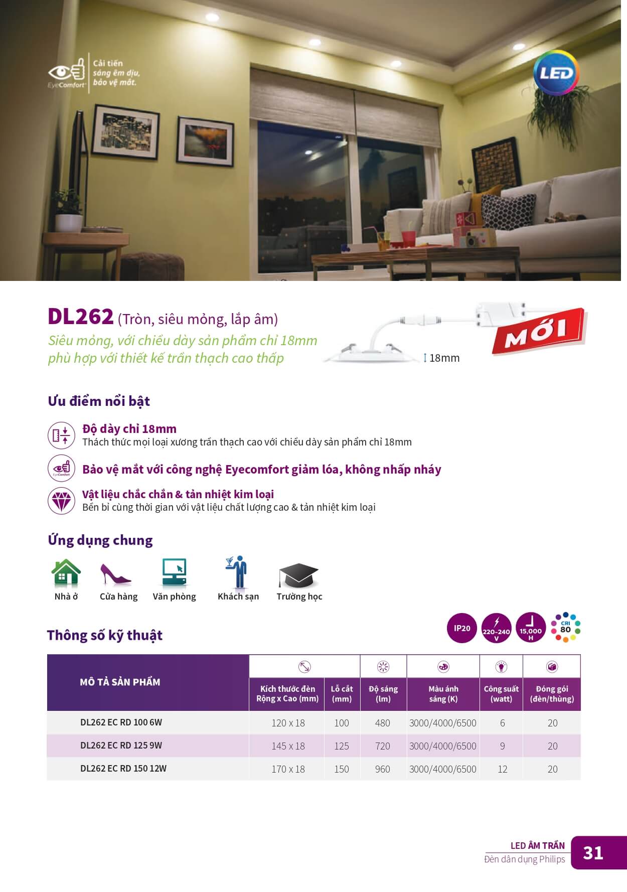 Catalogue đèn LED âm trần Philips DL262 Catalogue đèn LED âm trần Philips DL262