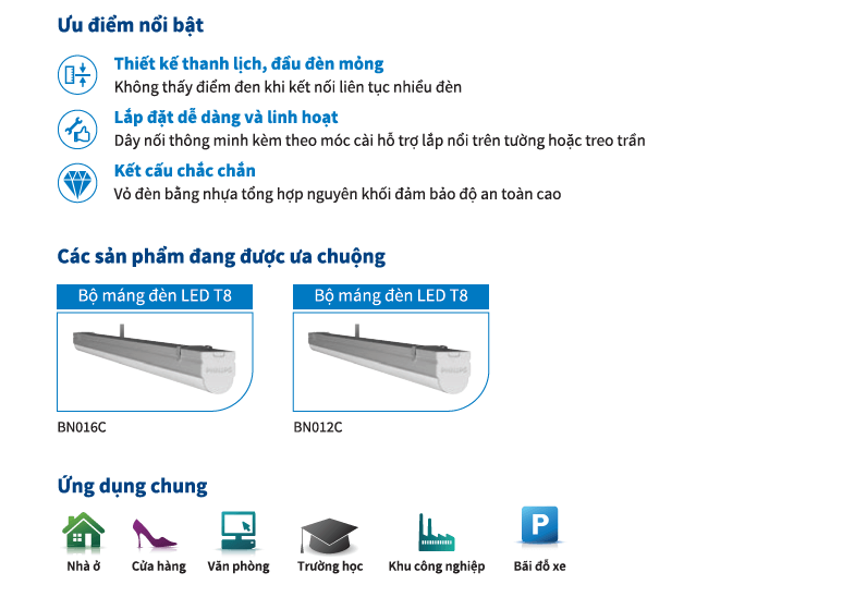 Bộ máng đèn LED Batten T8 Philips BN012C LED20/WW L1200 TH G2, 1.2m Bộ máng đèn LED Batten T8 Philips BN012C LED20/WW L1200 TH G2, 1.2m
