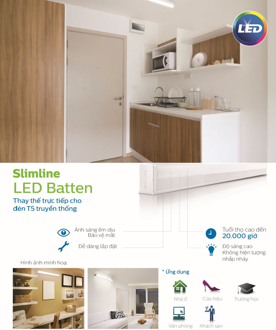 Máng đèn Led 1m2 gắn tường Philips 31170 Slimline wall lamp LED 1x20W Máng đèn Led 1m2 gắn tường Philips 31170 Slimline wall lamp LED 1x20W