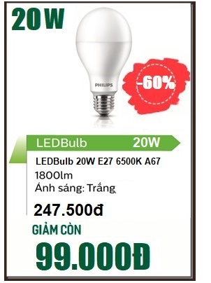 Combo 6 Bóng đèn Led Bulb Philips hiệu suất cao 20W E27 6500K A67 ánh sáng trắng Combo 6 Bóng đèn Led Bulb Philips hiệu suất cao 20W E27 6500K A67 ánh sáng trắng