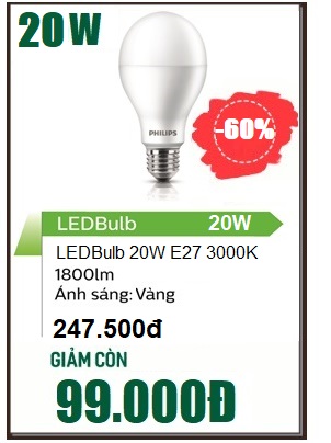 Combo 6 Bóng đèn LEDBulb Philips Hilumen 20W E27 3000K A67 ánh sáng vàng Combo 6 Bóng đèn LEDBulb Philips Hilumen 20W E27 3000K A67 ánh sáng vàng