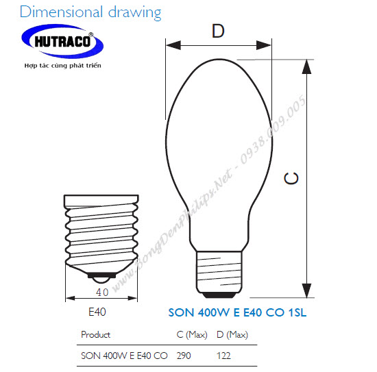 Thông số kỹ thuật SON 400W E40 Thông số kỹ thuật SON 400W E40