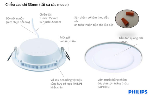 Bộ đèn downlight âm trần LED Philips DN024B 11W LED6/WW D125 thết kế bền vững, tiết kiệm điện Bộ đèn downlight âm trần LED Philips DN024B 11W LED6/WW D125 thết kế bền vững, tiết kiệm điện
