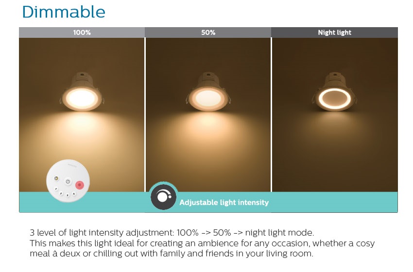 3 chế độ sáng của đèn Downlight âm trần Led thông minh Philips Smalu 59061 9W 3 chế độ sáng của đèn Downlight âm trần Led thông minh Philips Smalu 59061 9W