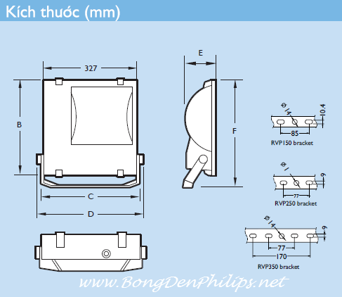 Thông số kỹ thuật bộ đèn pha cao áp Contempo Philips RVP350 SON-T400W Thông số kỹ thuật bộ đèn pha cao áp Contempo Philips RVP350 SON-T400W