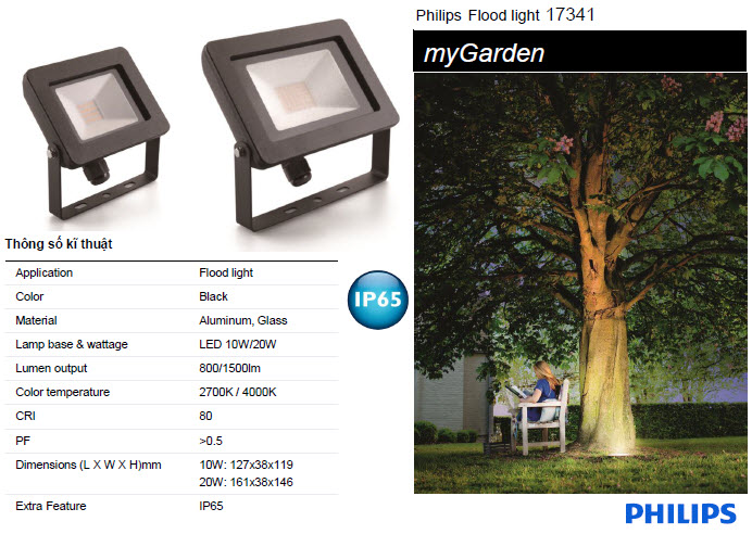 Đèn pha Led Philips Flood light MyGarden 17341 10W 4000K IP65 hoạt động hiệu quả với hiệu suất phát quang Đèn pha Led Philips Flood light MyGarden 17341 10W 4000K IP65 hoạt động hiệu quả với hiệu suất phát quang