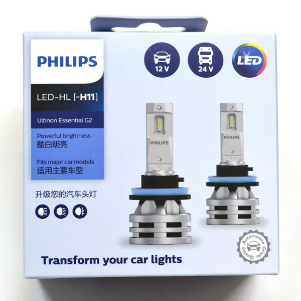 Bộ đèn pha xe hơi ô tô Philips ULTINON ESSENTIAL H11 11362 UE G2 ánh sáng trắng 6500K
