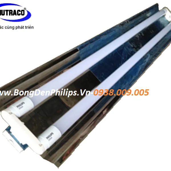 Bộ máng đèn đôi chóa phản quang Inox 1m2 bóng Philips Ledtube 2x18W - BMW220 chiếu sáng xưởng may
