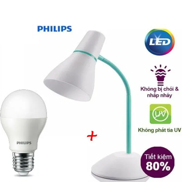 Bộ đèn bàn học Philips 71567 PEAR table lamp green tặng kèm bóng đèn Led Bulb Philips 5w