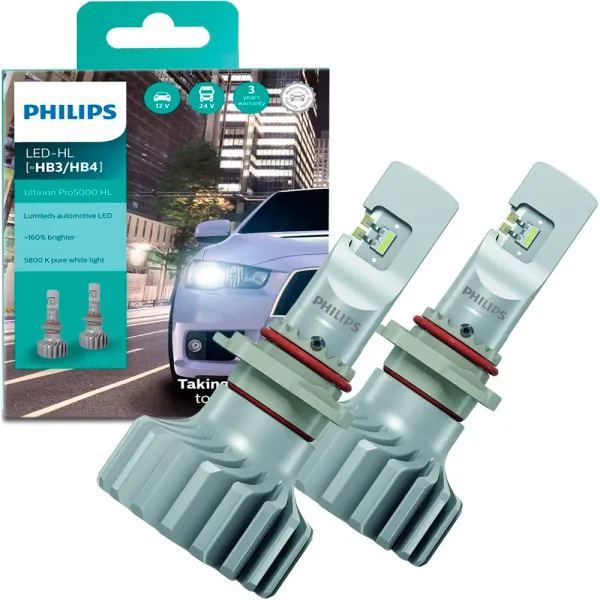 Bộ đèn pha xe hơi ô tô Philips Ultinon Pro 5000 HL LED HB3/4 11005 U50 X2 ánh sáng trắng 12V-24V 5800K tăng sáng +160%