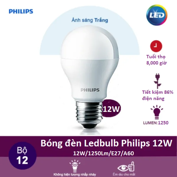 Bóng đèn Led Bulb Philips 12W Ánh sáng chất lượng sáng cao,  êm dịu cho mắt