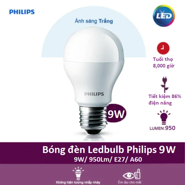 Bóng đèn Led Bulb Philips 9W 3000K/6500K