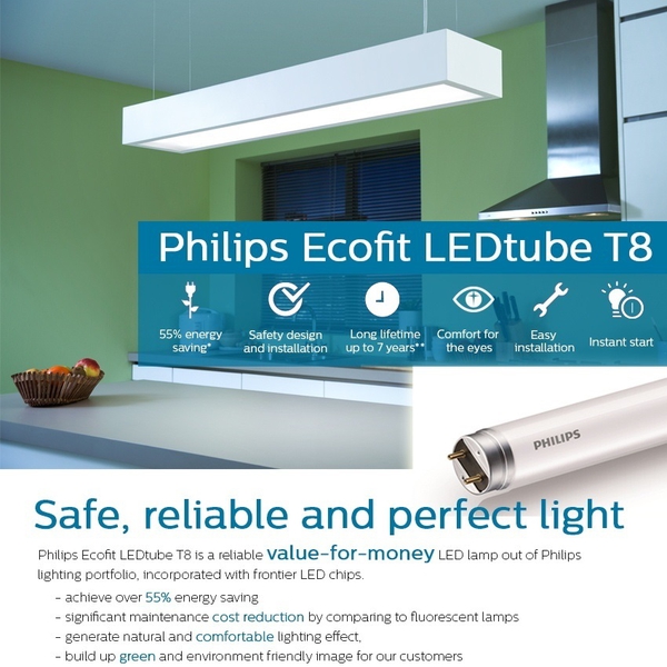 Bóng Đèn Led Tuýp EcoFit Led Tube Philips 0m6 8W/765 T8