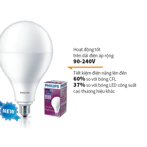 Bóng đèn Ledbulb Philips siêu sáng 40W 5000Lm 6500K A130